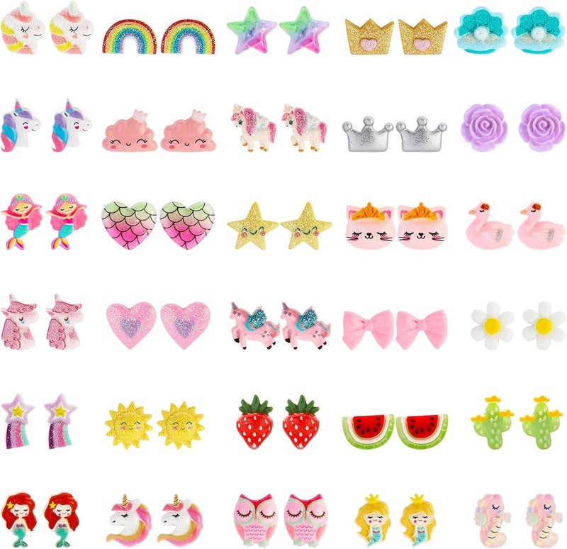 NEWITIN 30 Pairs Magnetic Stud Earrings for Girls Clip on Earring Hypoallergenic Magnet Studs Non Piercing Girls Earring Cute Magnetic Earrings for Kids Women - Image 1